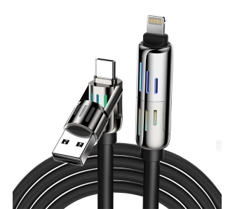 Kabel BlitzWolf 4w1 USB-C/USB-A do USB-C/Lightning BW-HDC6 1,2m 240W RGB Czarny