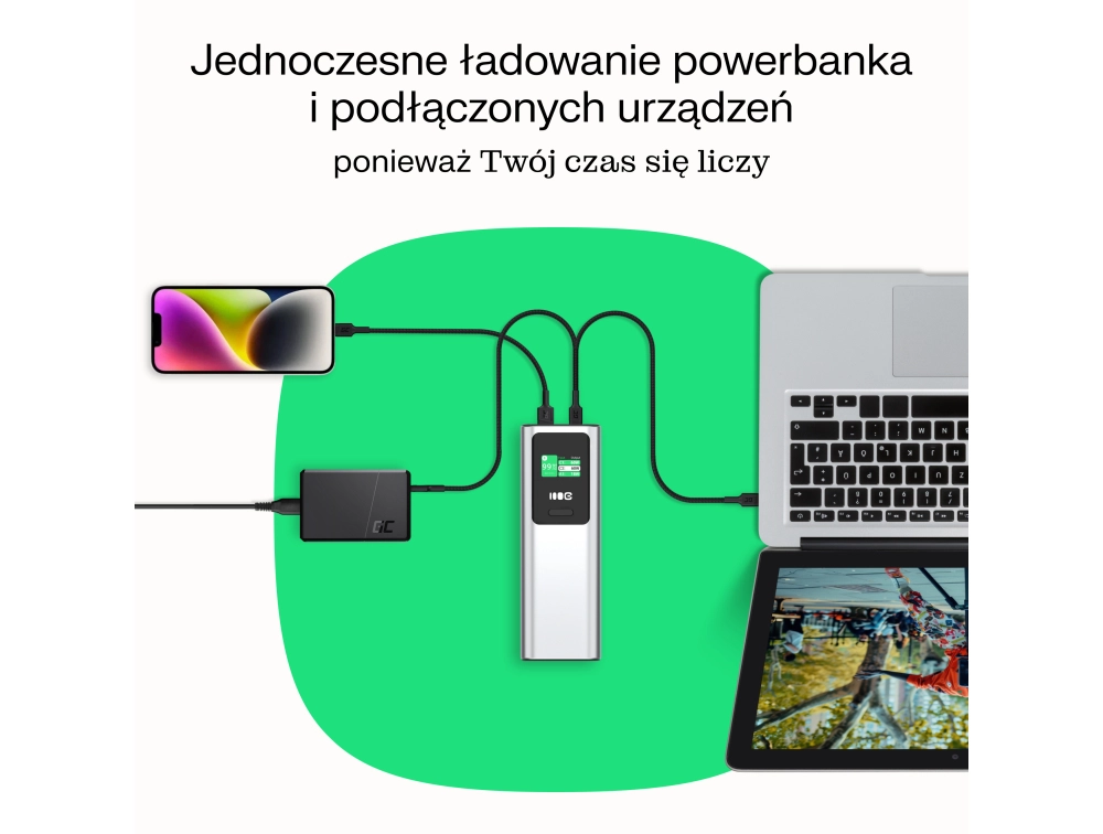 Powerbank Green Cell PowerPlay Ultra PBGC25UD 25200mAh 140W Srebrny