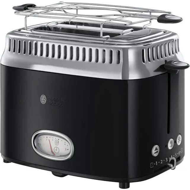 Toster Russell Hobbs Retro Classic Noir 21681-56 Ruszt do bułek Rozmrażanie