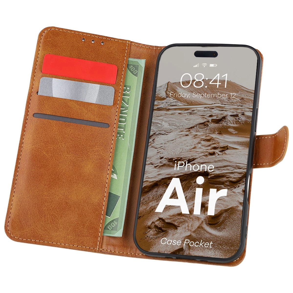 Etui Bizon z klapką Pocket do Apple iPhone Air Brązowy