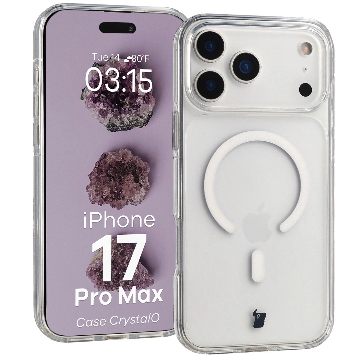 Etui Bizon CrystalO z MagSafe do iPhone 17 Pro Max Półprzezroczyste z przezroczystą ramką