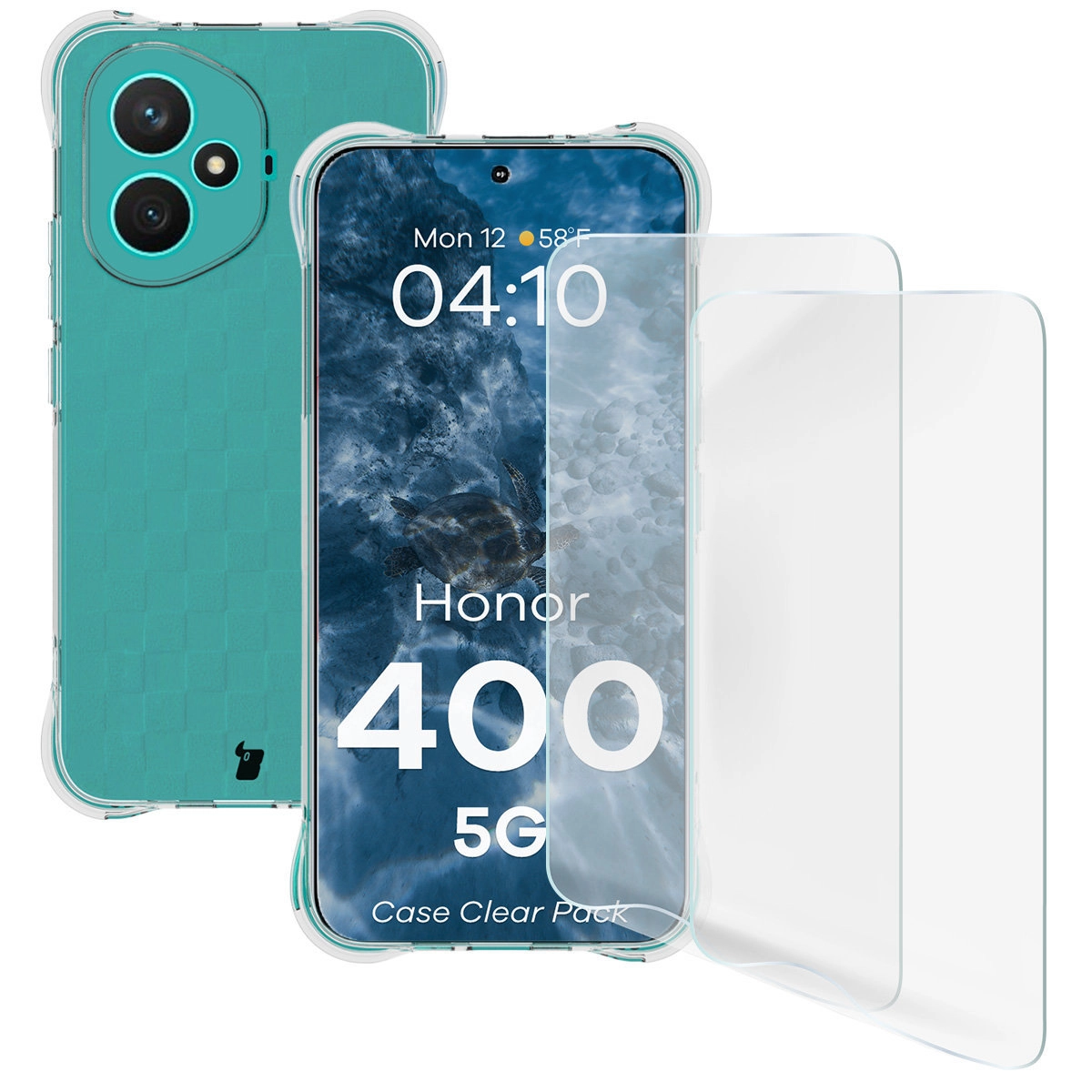 Zestaw ochronny Bizon elastyczne etui Salpa + 2x folia na ekran Clear Pack do Honor 400 5G