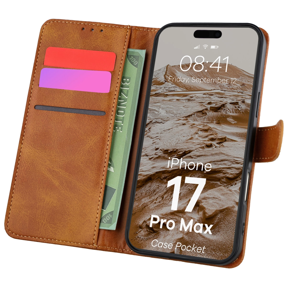 Etui Bizon z klapką Pocket do Apple iPhone 17 Pro Max Brązowy