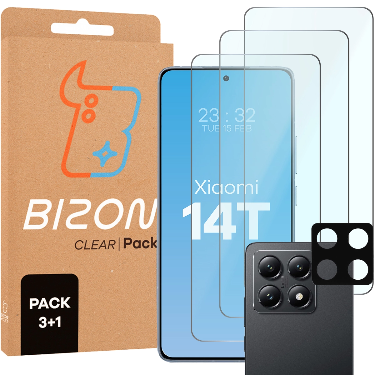 Zestaw ochronny Bizon 3x szkło + szybka na aparat Clear 2 Pack do Xiaomi 14T