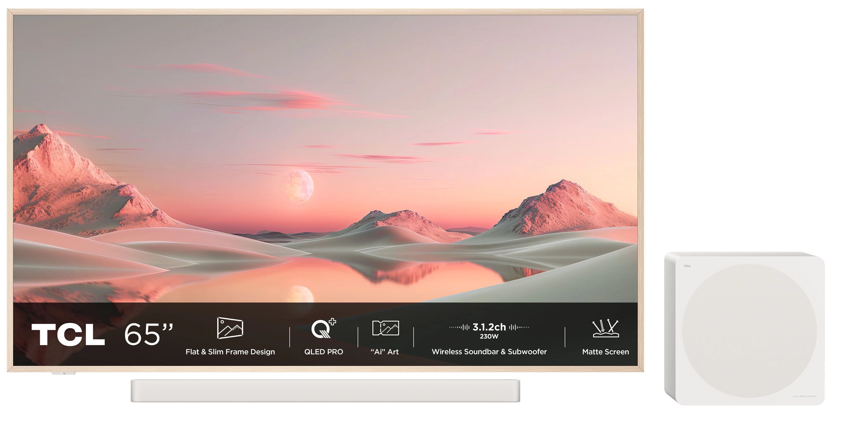 Telewizor TCL NXTVision 65A300 Pro 65" QLED 4K 144Hz Google TV Dolby Vision IQ Dolby Atmos Soundbar, Subwoofer HDMI 2.1 DVB-T2