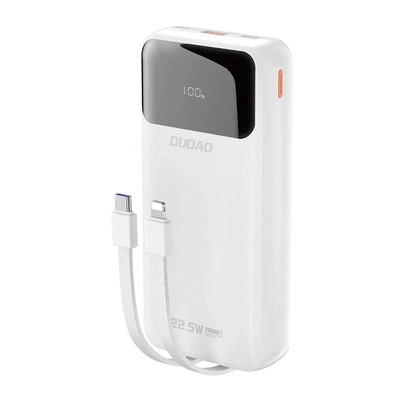 Powerbank Dudao K15PRO 20000mAh 22.5W PD Wbudowany kabel USB-C Lightning Biały