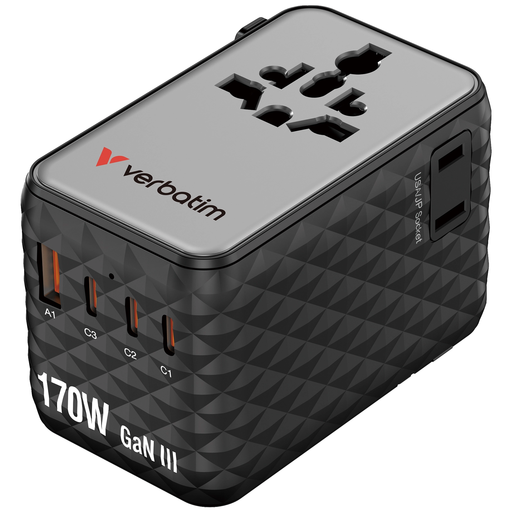 Adapter podróżny Verbatim 30190 170W PD 3.1 PD 3.0 QC 4+ Black