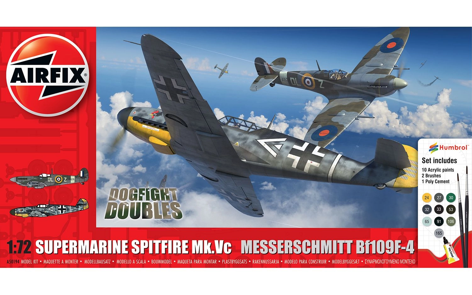 Model do sklejania Airfix A50194 Gift Set Samoloty Spitfire Mk.Vc vs Bf109F-4 Skala 1:72