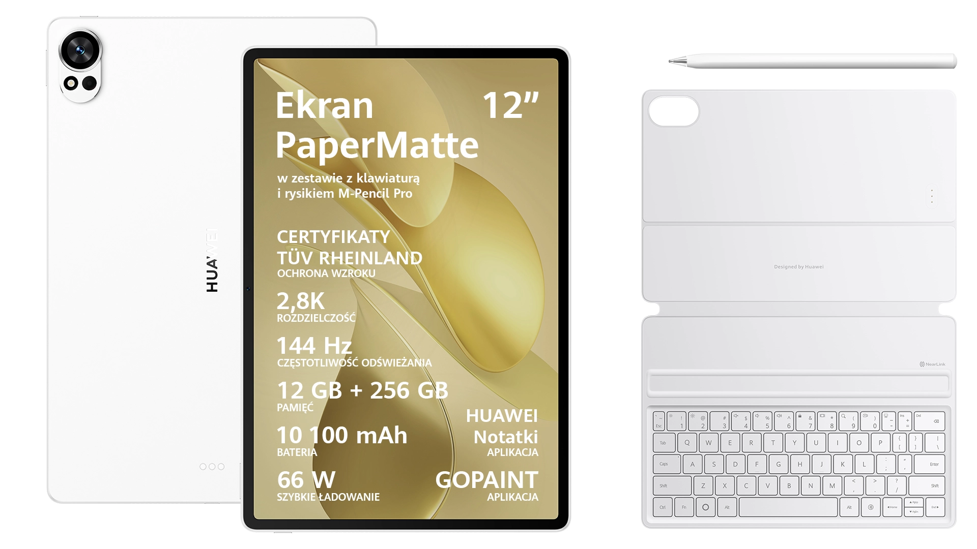 Tablet Huawei MatePad PaperMatte Edition 12X 2025 12" 12/256GB Wi-Fi Biały + Rysik M-Pencil Pro + klawiatura Biały