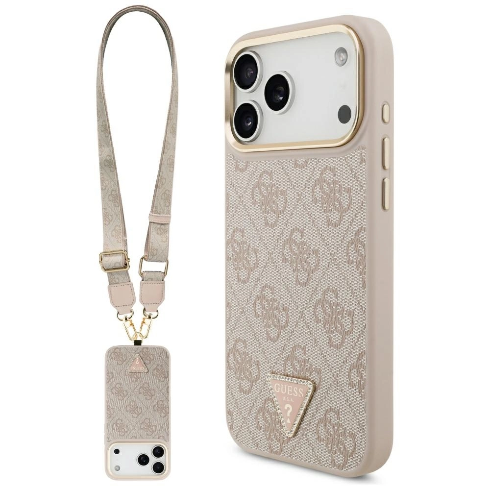 Etui Guess 4G Triangle Logo & Big Strap Metal Buttons MagSafe do iPhone 17 Pro Max różowy