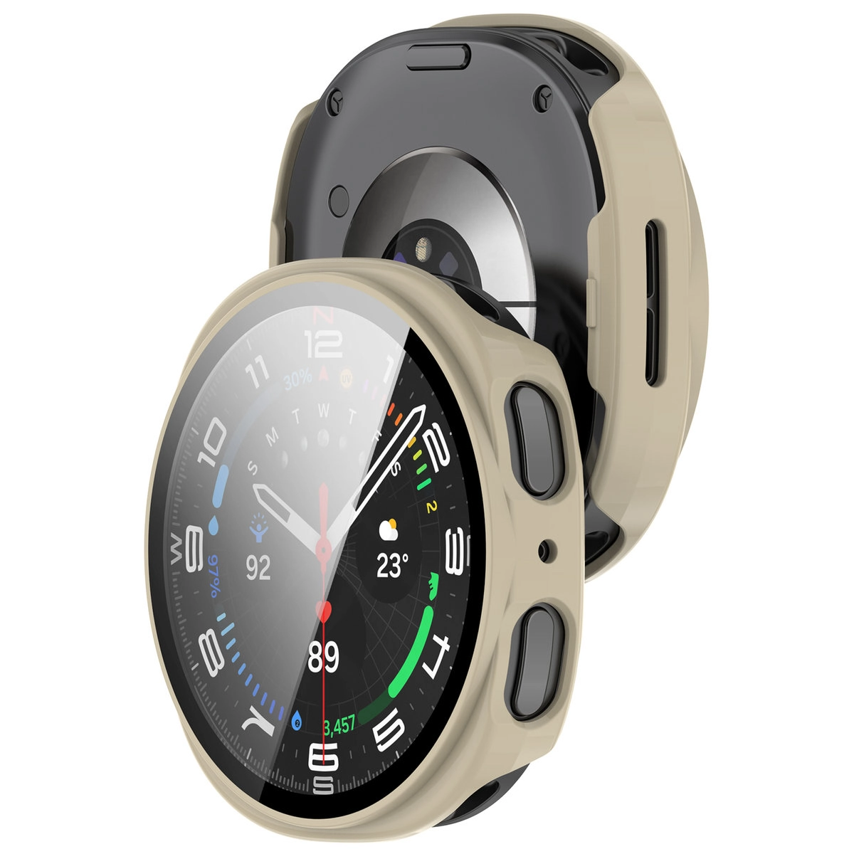 Nakładka na tarczę Bizon ze szkłem do Samsung Galaxy Watch 8 44 mm beżowy