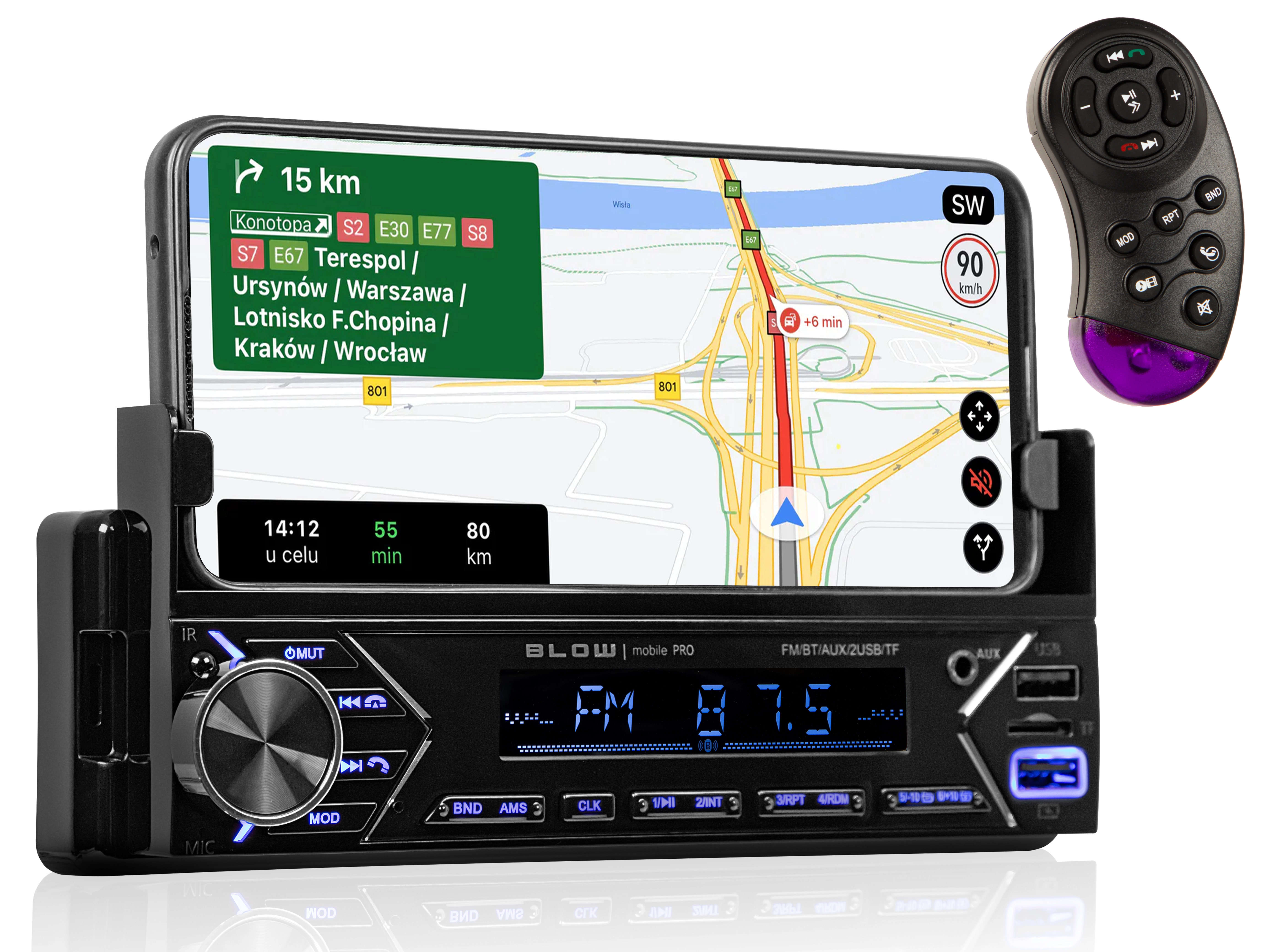 Radioodtwarzacz samochodowy BLOW mobile PRO z USB/SD 4x 50W Bluetooth Wbudowany uchwyt na telefon