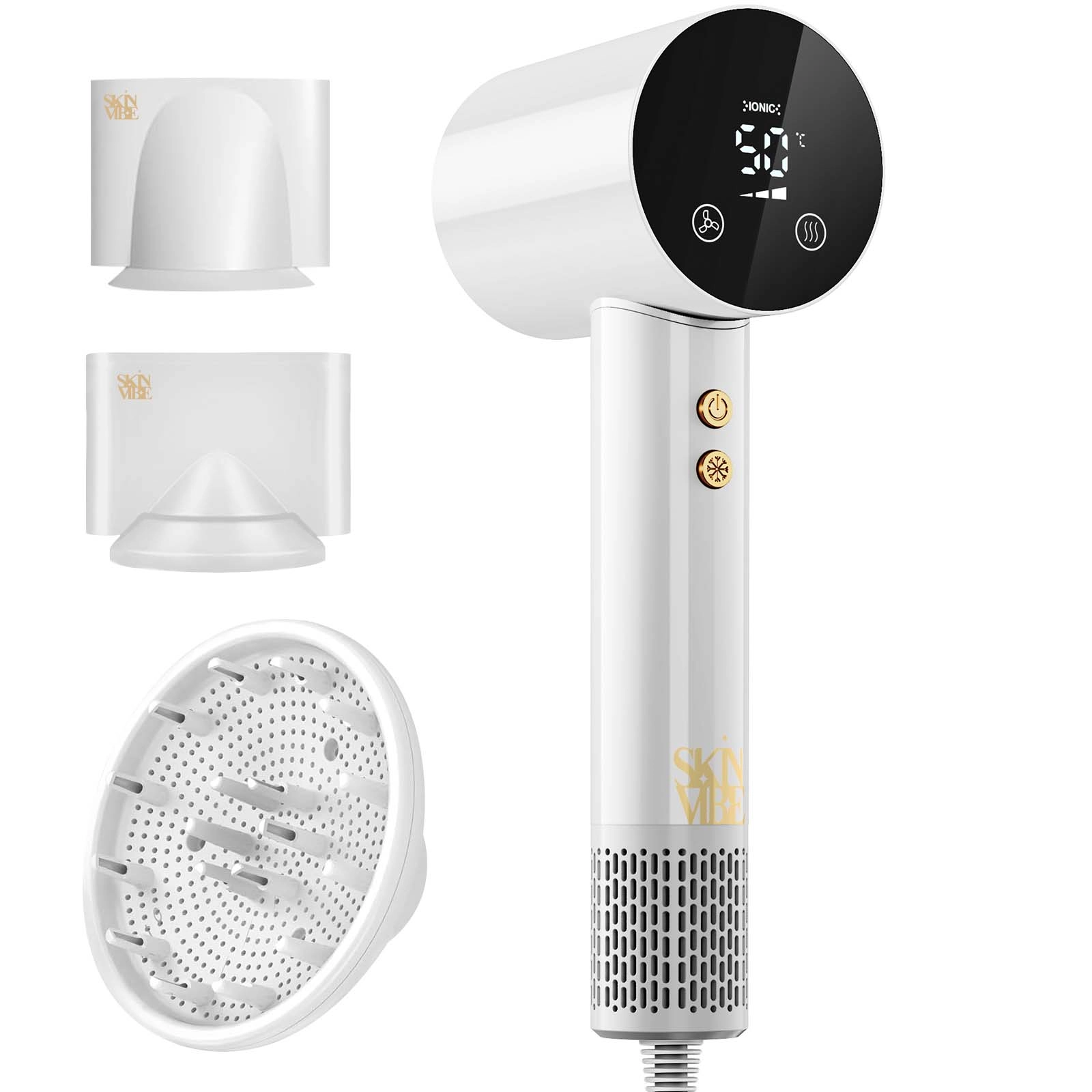 Suszarka do włosów SkinVibe Libra AirLoom SV-002WH Jonizacja Dyfuzor Zimny nawiew 1500W 3 prędkości 4 temperatury