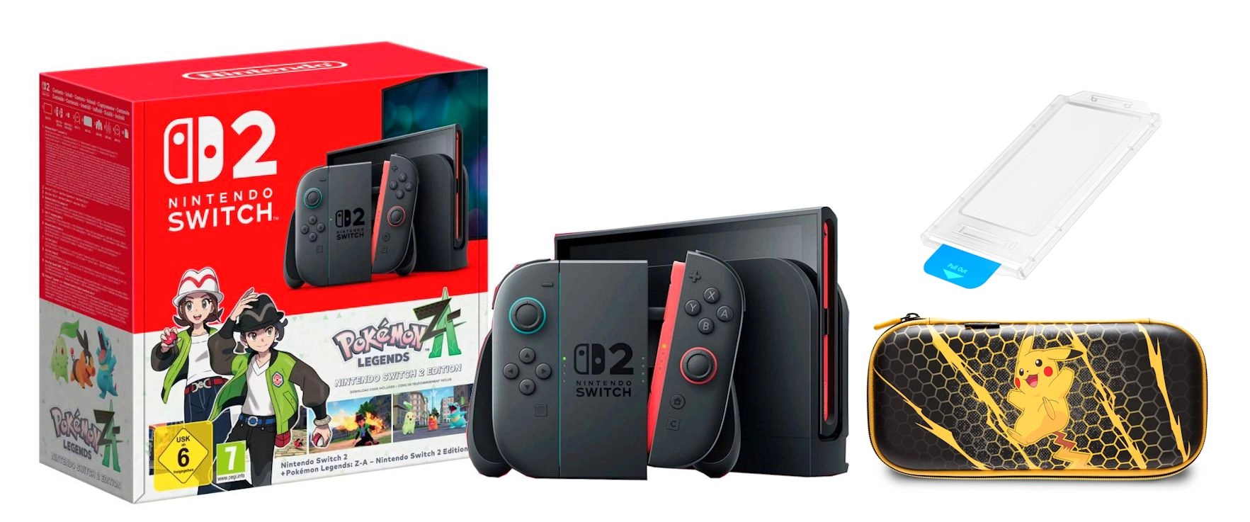 Konsola Nintendo Switch 2 Joy-Con Czarny + Pokémon Legends Z-A + Etui PowerA Pokemon Pikachu Storm + Szkło hartowane Yaxo YGGSDG