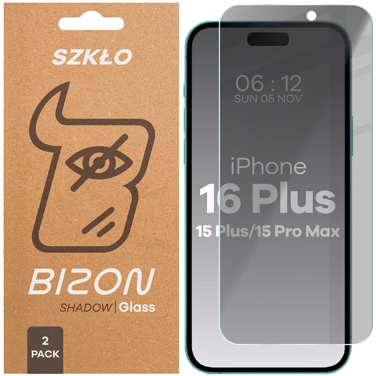 Szkło hartowane Bizon prywatyzujące Clear Shadow Duo do iPhone 15 Plus / 15 Pro Max / 16 Plus