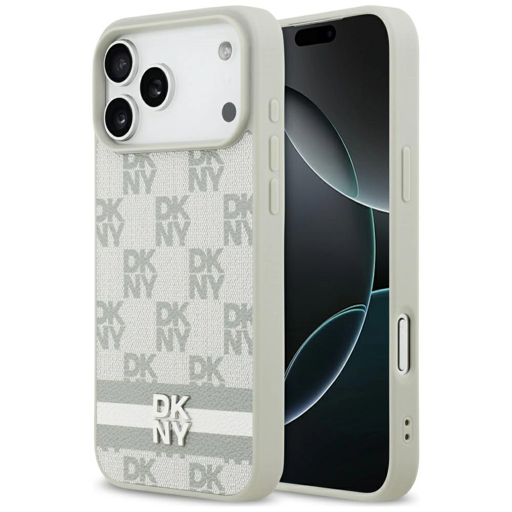 Etui DKNY Checkered with Printed Stripes do iPhone 17 Pro Max Beżowy