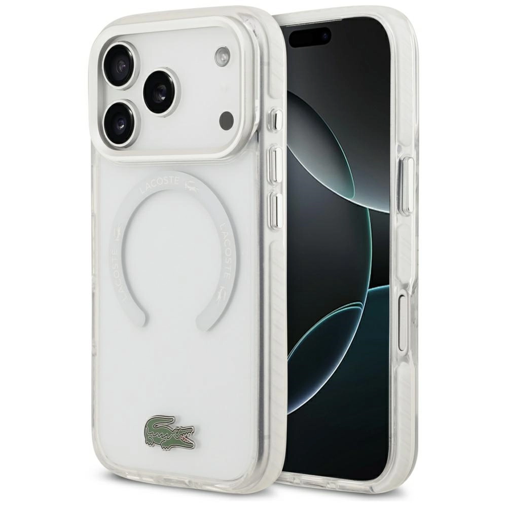 Etui Lacoste Shockproof Transparent Frosted MagSafe do iPhone 17 Pro Biały