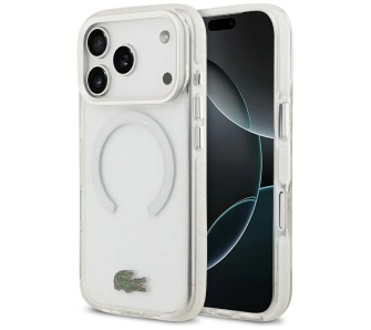 Etui Lacoste Shockproof Transparent Frosted MagSafe do iPhone 17 Pro Biały