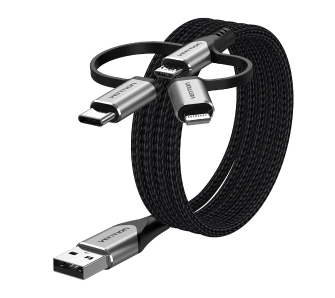 Kabel telefoniczny Vention 3w1 USB-A do microUSB/USB-C/Lightning 1m Biały
