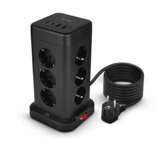 Kostka Huslog HUS1051 POWERTOWER 12 gniazd 1,8m Czarny