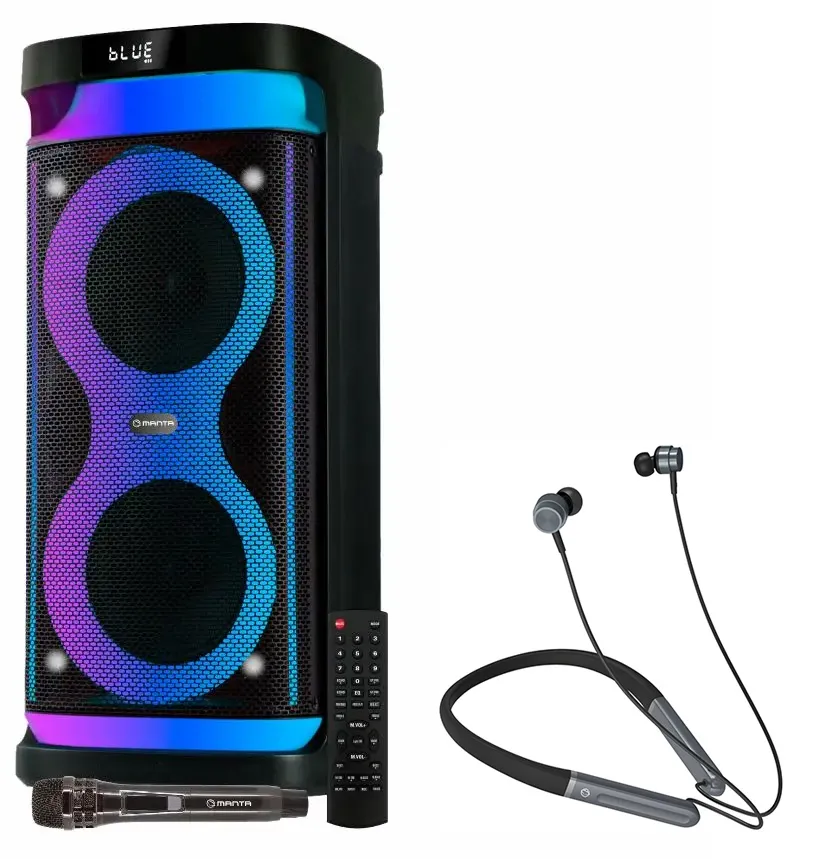 Power Audio Manta SPK0601B100 ARGOS 100W Bluetooth Mikrofon Karaoke Czarny + Słuchawki MNH02