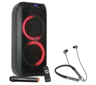 Manta SPK5310PRO 120W Bluetooth Radio FM Mikrofon Karaoke Czarny + Słuchawki MNH02