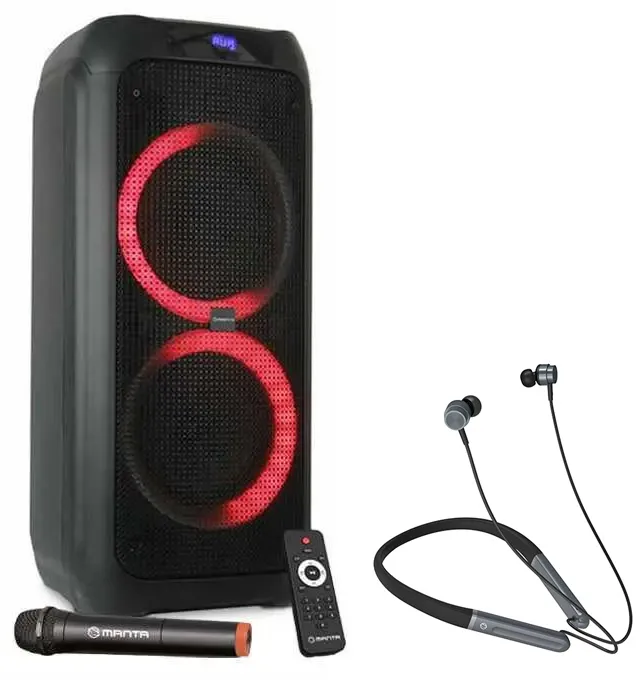 Manta SPK5310PRO 120W Bluetooth Radio FM Mikrofon Karaoke Czarny + Słuchawki MNH02