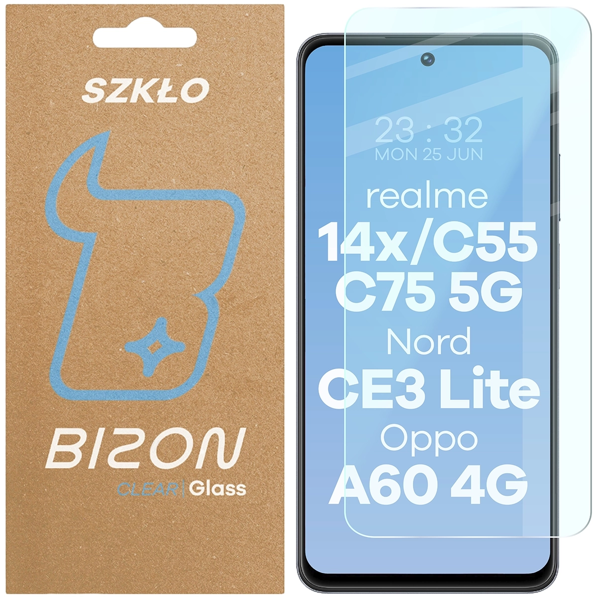 Szkło hartowane Bizon Clear 2 do realme 14x 5G / C55 / C75 / OnePlus Nord CE 3 Lite / OPPO A60 4G