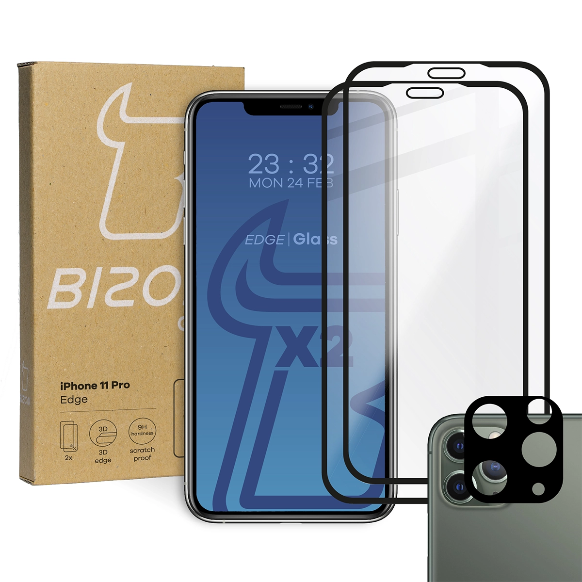 Zestaw ochronny Bizon 2x Szkło + szybka na aparat Edge Pack do iPhone 11 Pro