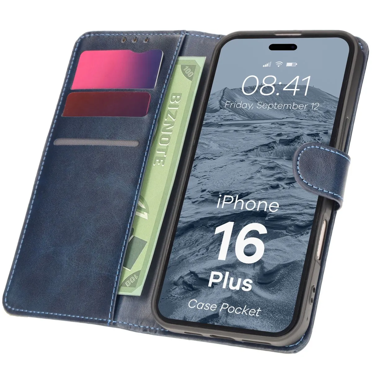 Etui Bizon Pocket do Apple iPhone 16 Plus Niebieski