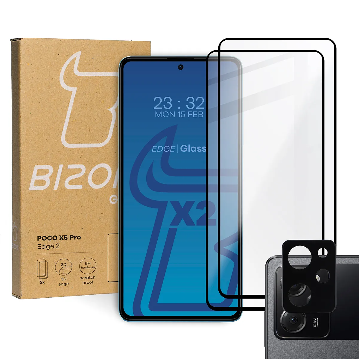 Zestaw ochronny Bizon 2x Szkło + szybka na aparat Edge 2 Pack do Xiaomi Poco X5 Pro