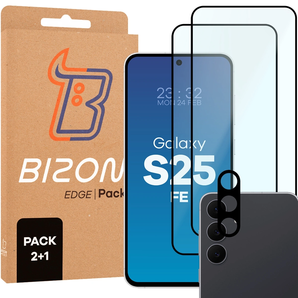 Zestaw ochronny Bizon 2x Szkło + szybka na aparat Edge Pack do Samsung Galaxy S25 FE