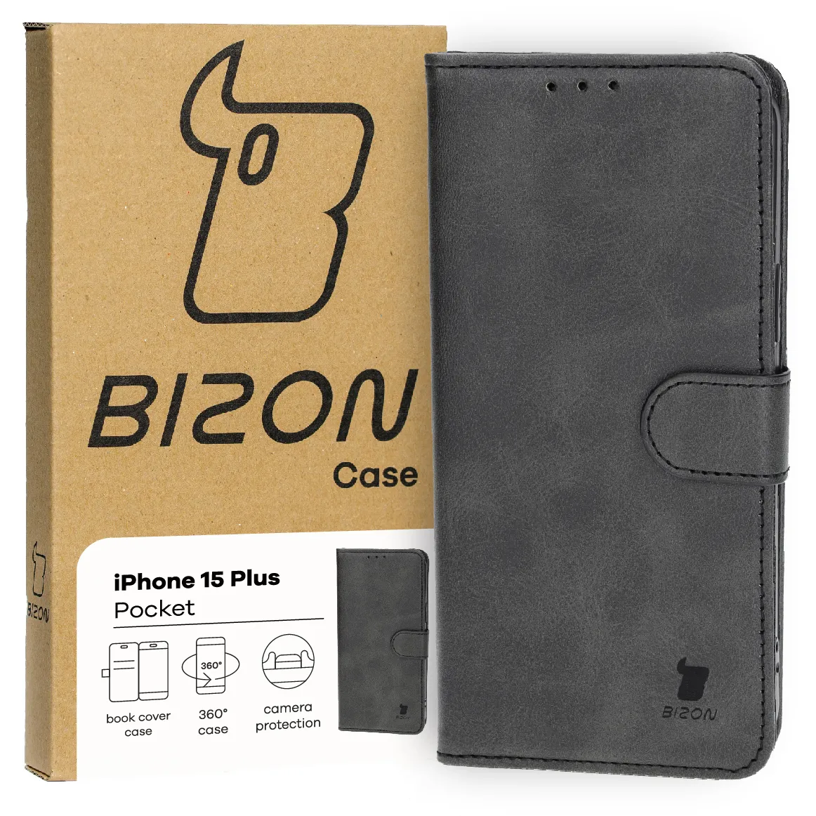 Etui Bizon Pocket do Apple iPhone 15 Plus Czarny