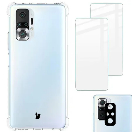 Etui Bizon elastyczne etui + 2x szkło hartowane + szkło na aparat Clear Pack do Xiaomi Redmi Note 10 Pro