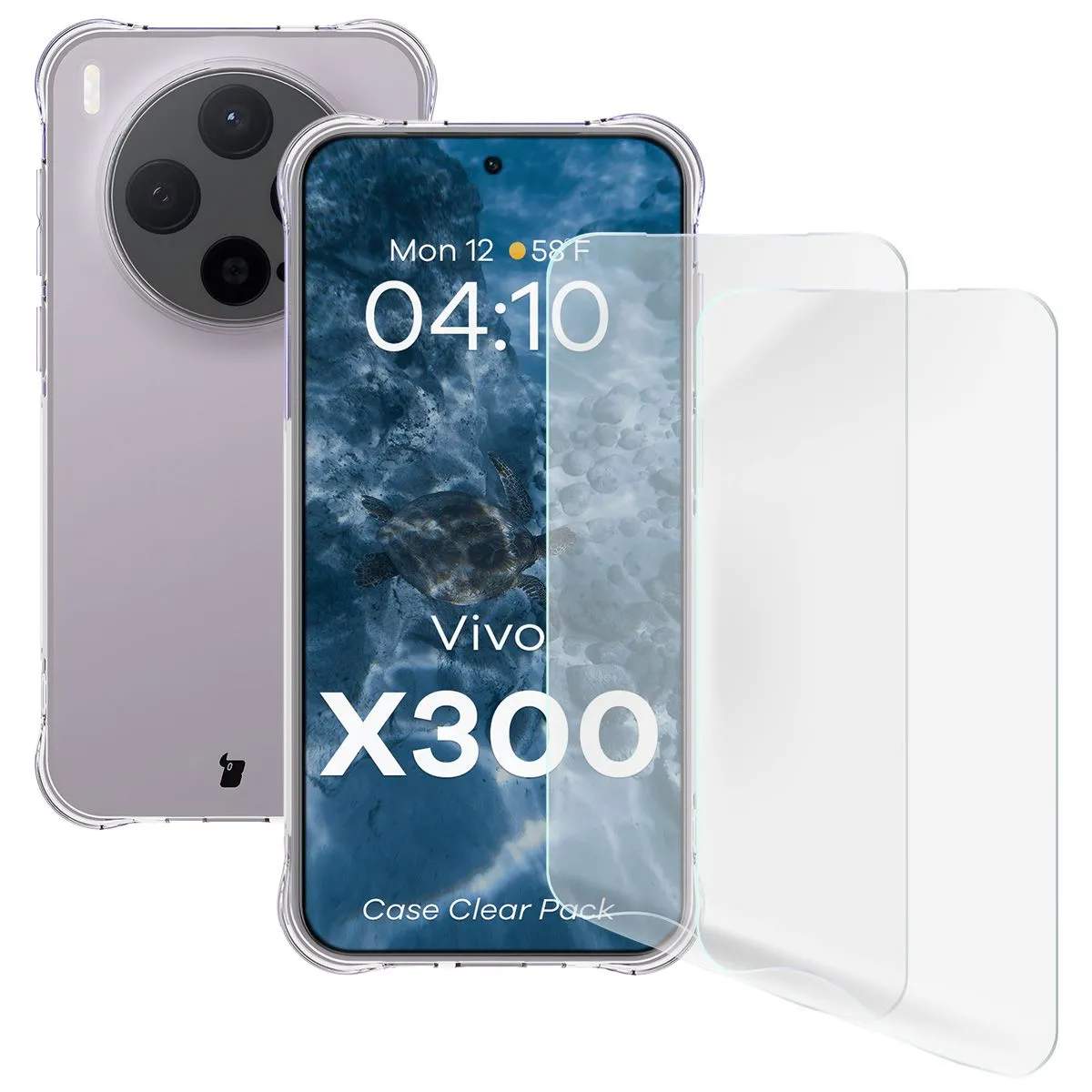 Etui Bizon elastyczne etui + 2x folia ochronna Clear Pack do Vivo X300