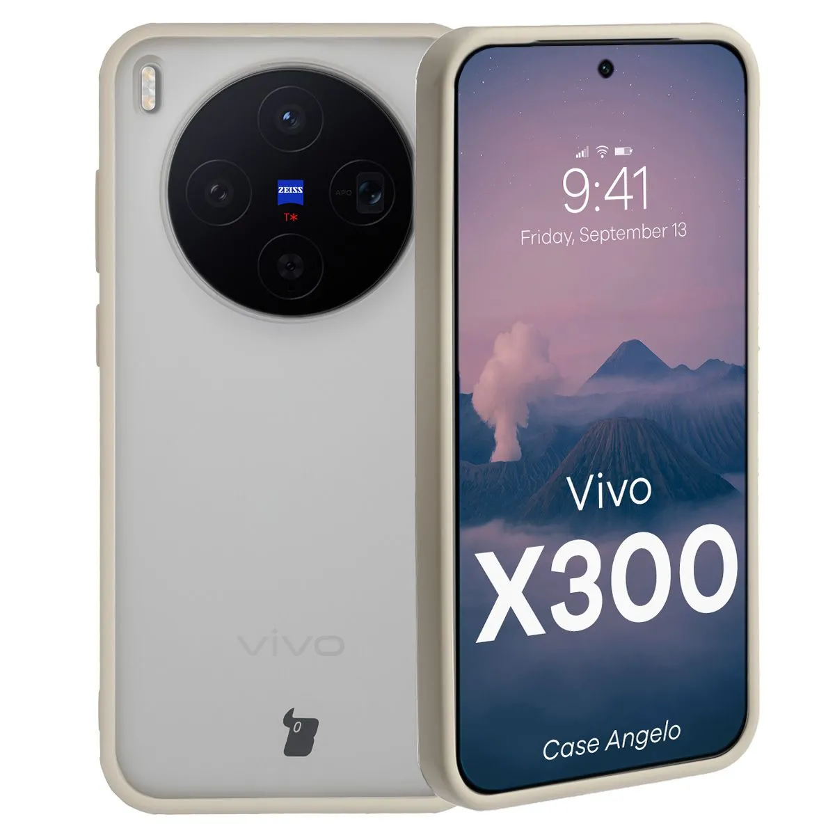 Etui Bizon Angelo do Vivo X300 Półprzeźroczyste z beżowa ramką