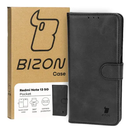 Etui Bizon z klapką Pocket do Xiaomi Redmi Note 13 5G Czarny