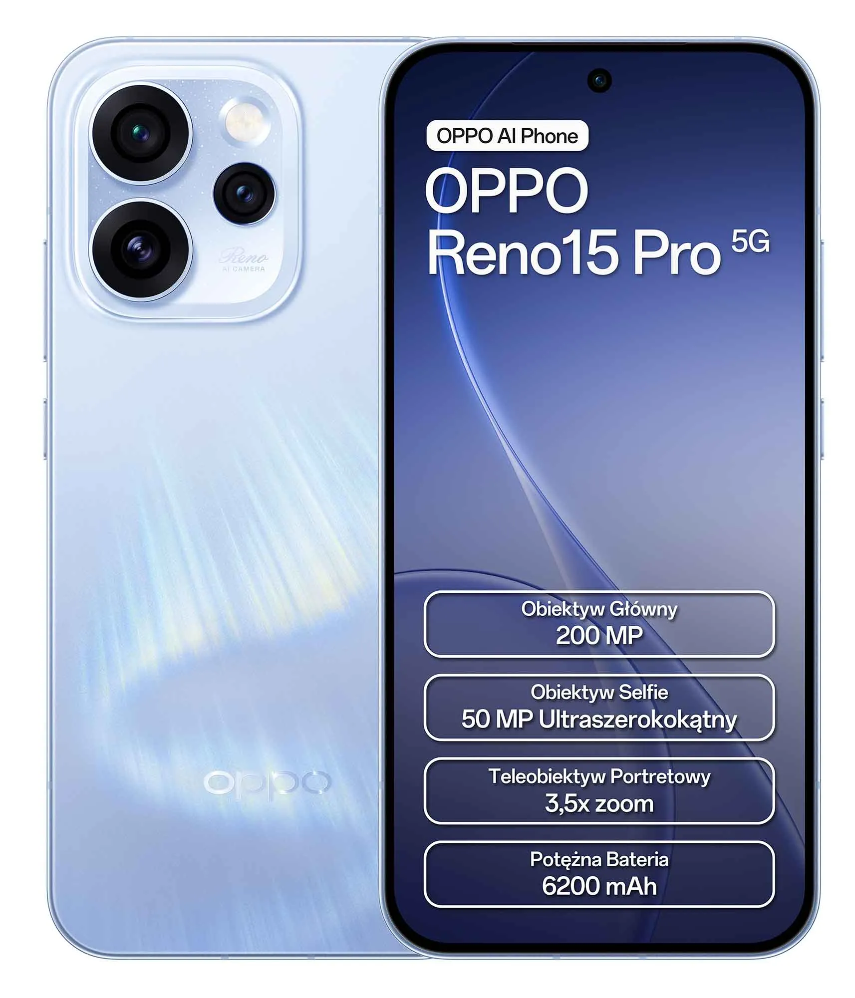 Smartfon OPPO Reno15 Pro 5G 12/512GB 6,32" 120Hz 200Mpix Niebieski