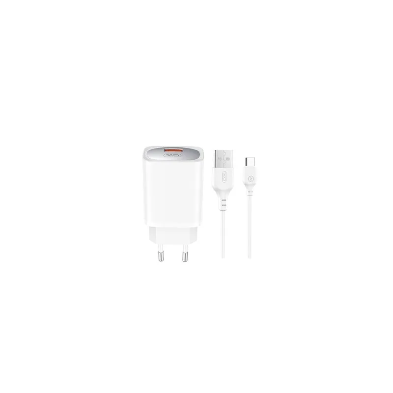 Ładowarka sieciowa XO CE19 USB-A 18W Biały + Kabel USB-A do USB-C