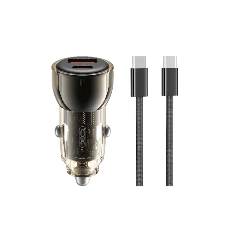 Ładowarka samochodowa XO CC60 USB-A USB-C 60W Czarny + Kabel USB-C do USB-C