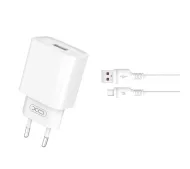 XO CE02D USB-A 18W Biały + Kabel USB-A do microUSB