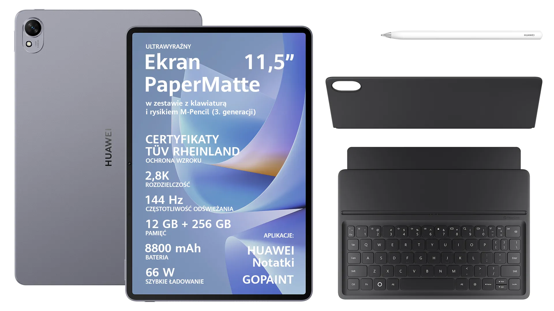 Tablet Huawei MatePad 11.5S 2026 12/256GB WiFi Szary + klawiatura + rysik