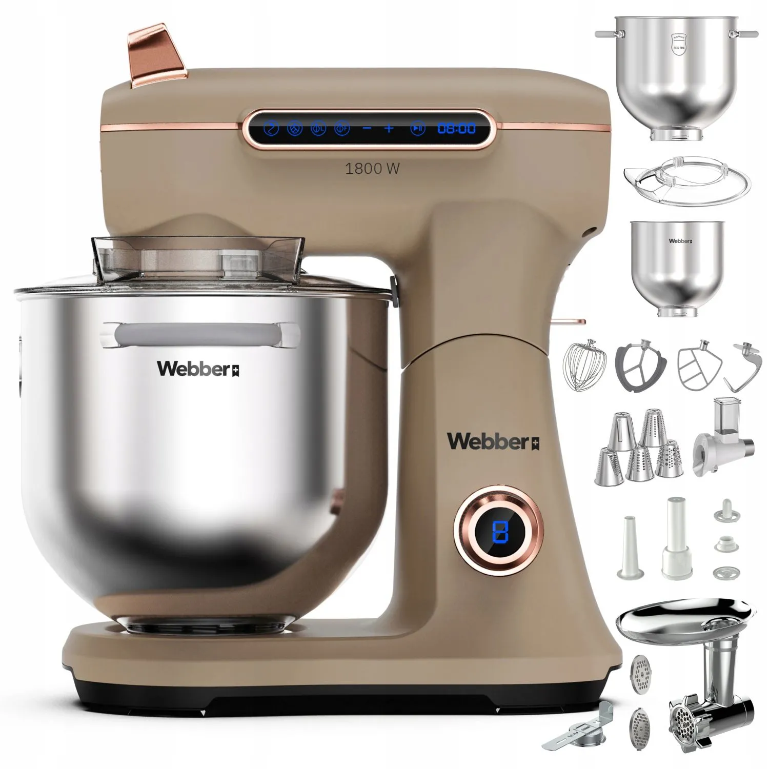 Robot planetarny Webber Futura XEF-900 1800W Maszynka do mielenia Przystawka do tarcia i krojenia Beżowy