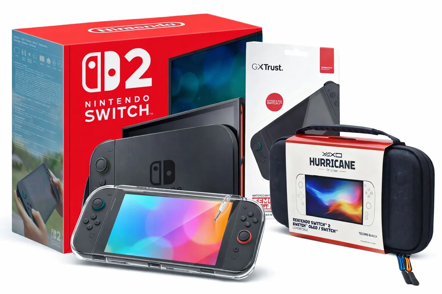 Konsola Nintendo Switch 2 Joy-Con Czarny + Etui Yaxo Pecos + Szkło Trust GXT 1254 + Etui Yaxo Hurricane