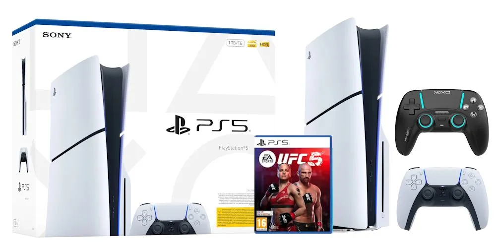 Konsola Sony PlayStation 5 Slim E Chassis (PS5) 1TB z napędem + Pad Yaxo Mantis Rage + EA Sports UFC 5