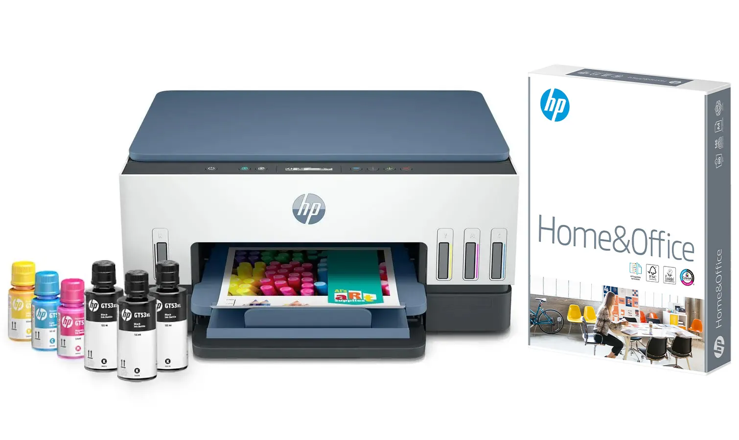 Urządzenie wielofunkcyjne HP Smart Tank 675 (28C12A) WiFi Biało-niebieski + Papier HP Home&Office A4 500 Arkuszy