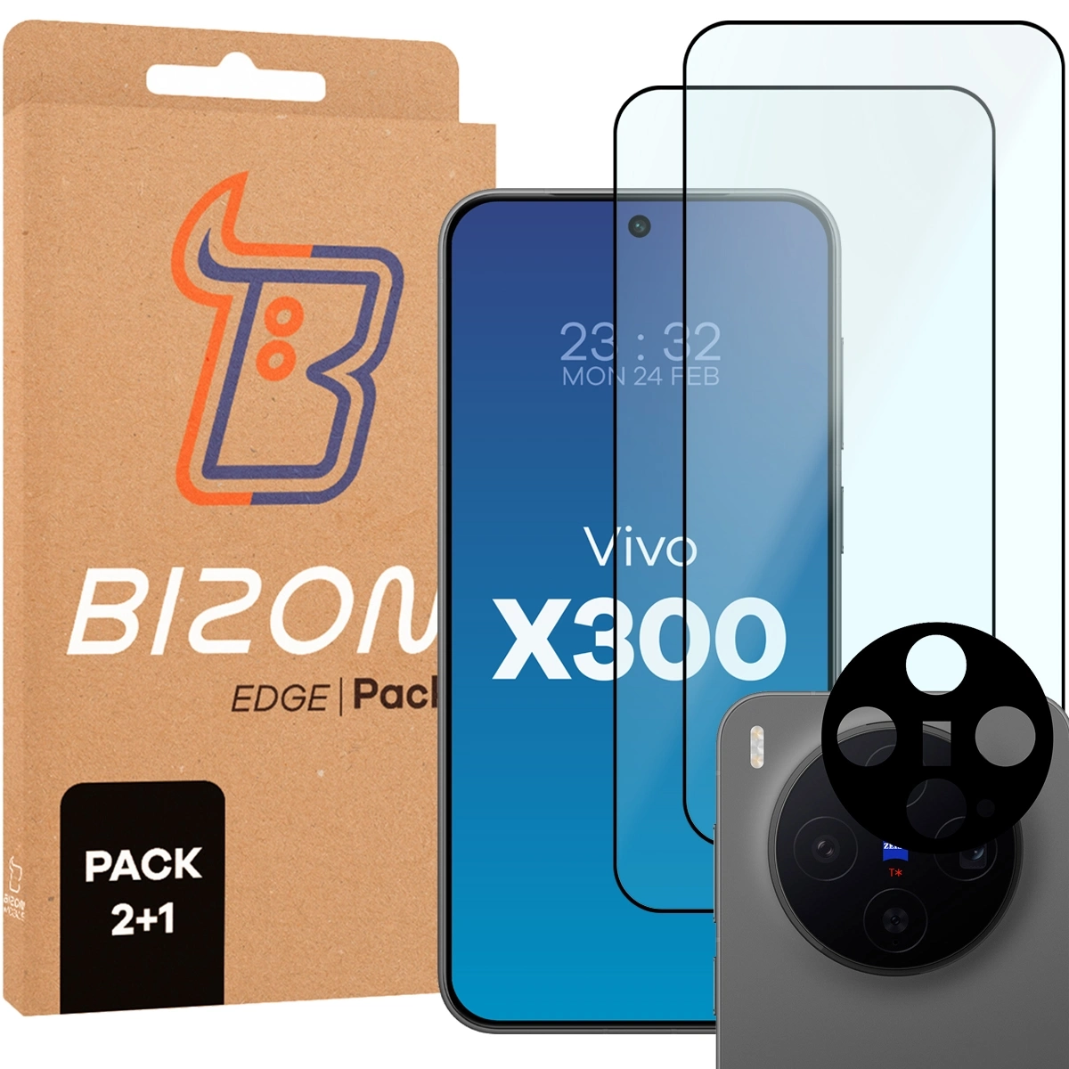 Folia hydrożelowa Bizon Szkło + szybka na aparat Glass Edge Pack do Vivo X300 2 sztuki