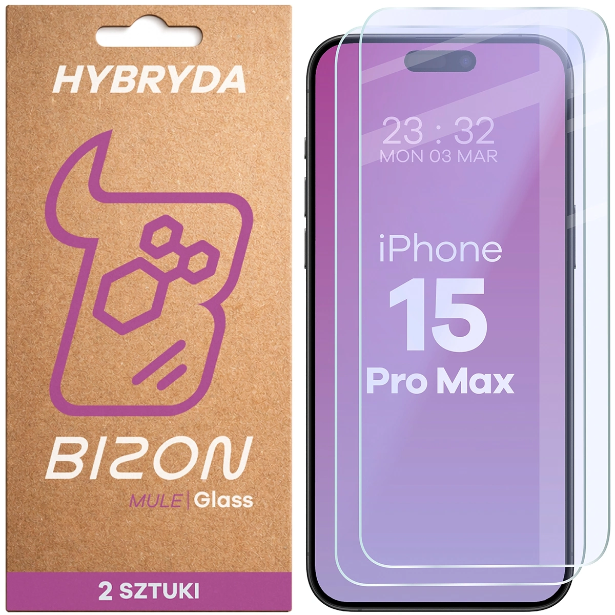 Szkło hybrydowe Bizon elastyczne Glass Mule Duo do iPhone 15 Pro Max 2 sztuki