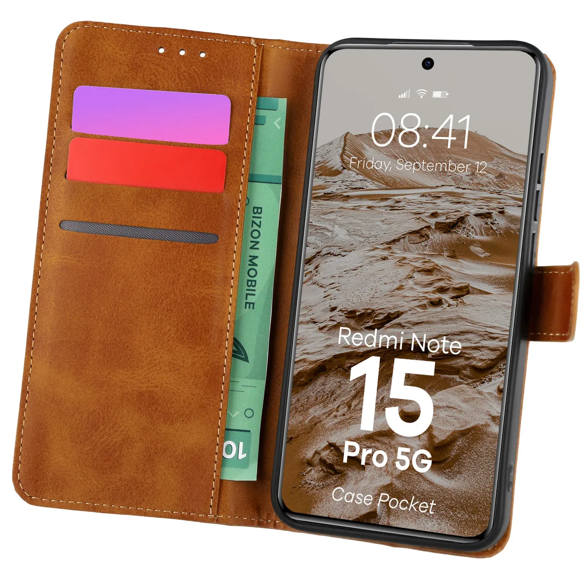 Etui Bizon Pocket do Xiaomi Redmi Note 15 Pro 5G Brązowy
