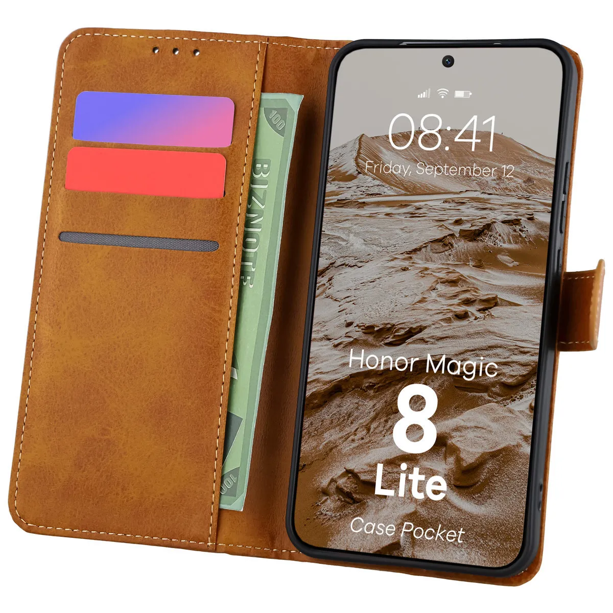 Etui Bizon Pocket do Honor Magic8 Lite Brązowy